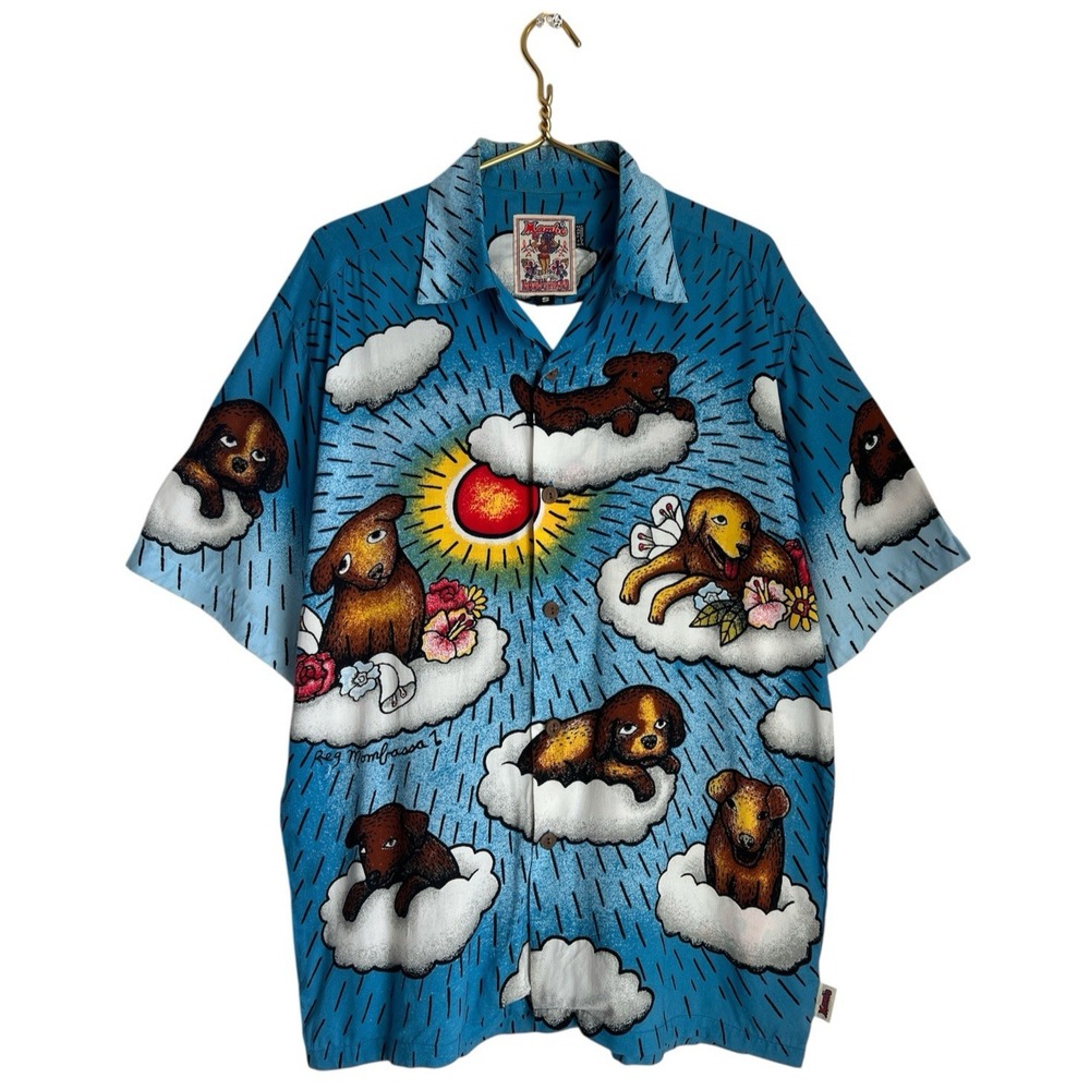 Mambo Loud Hawaiian Shirt Mens S Dog Puppy VTG Y2K 90s Festival by Reg Mombasaa - Picture 2 of 11
